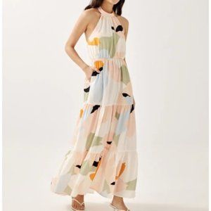 NWT Love Bonito Britta Halter Neck Tiered Maxi Dress in Alluring Bloom Cream / S